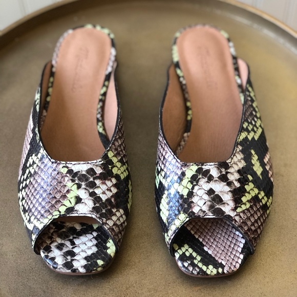 MADEWELL | THE ERICA PEEP-TOE MULE IN SNAKE EMBOSSED LEATHER | 7 | NEW - Picture 2 of 7